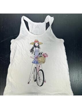 Place White Racerback Tank Top with Artistic Graphic